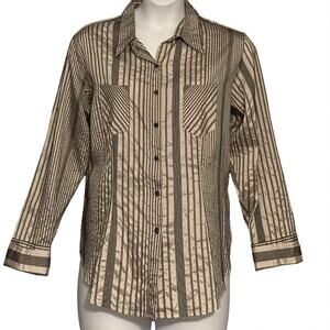 Chico's Long Sleeve Button Up Shirt Size 3 / US XL Black Shiny Bronze Silk Blend